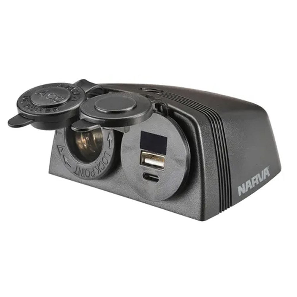 NARVA HEAVY DUTY TWIN ACCESSORY/USB/USB-C SOCKET BLACK