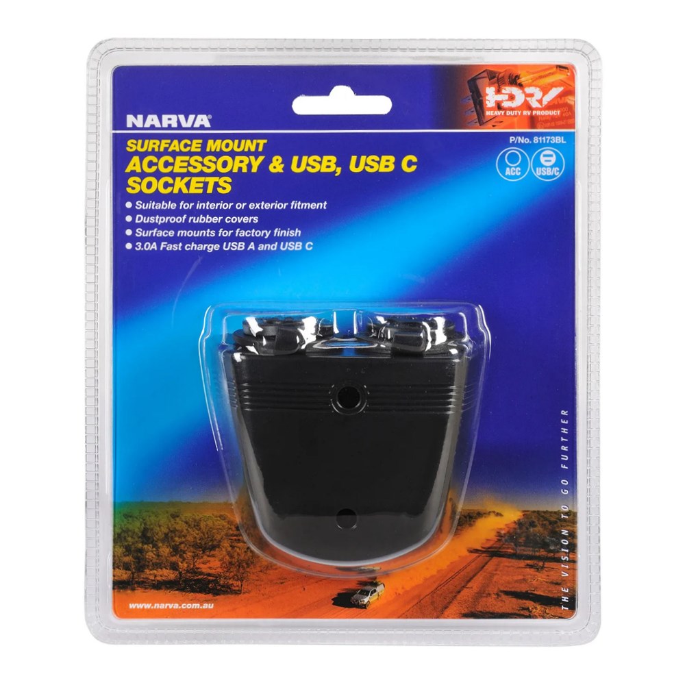 NARVA HEAVY DUTY TWIN ACCESSORY/USB/USB-C SOCKET BLACK