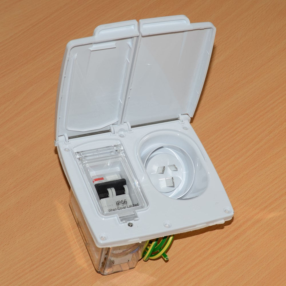 CMS 15AMP SINGLE 15A AUTOSWITCH INLET WHITE WITH RCD IP44. JILCBWT-A
