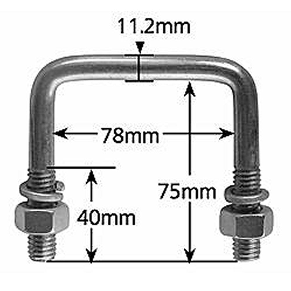 U BOLT 78mm SQ x 75mm [3"x3"] c/w N&W