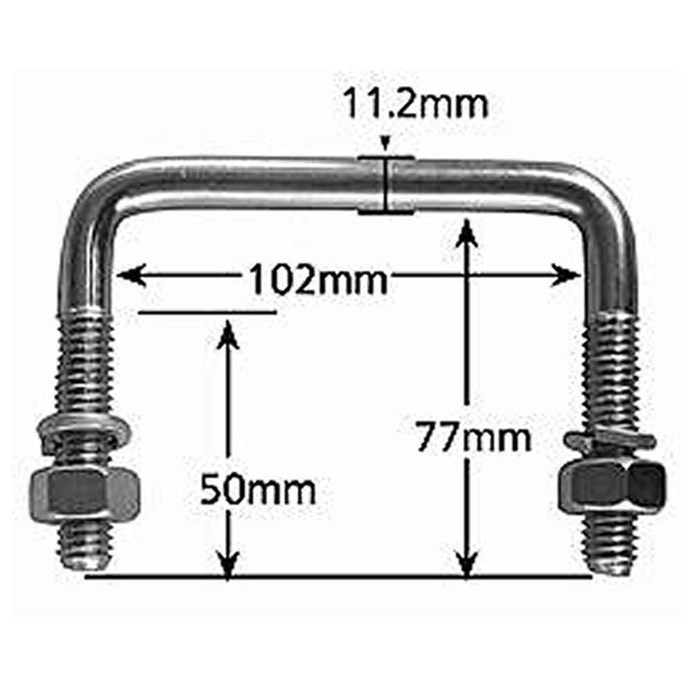 U BOLT 102mm SQ x 77mm [4"x3"] c/w N&S
