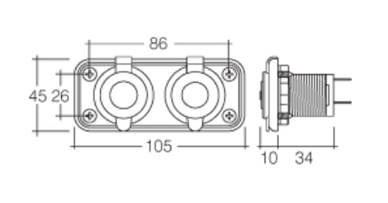 NARVA H/D TWIN FLUSH SOCKET 81027BL