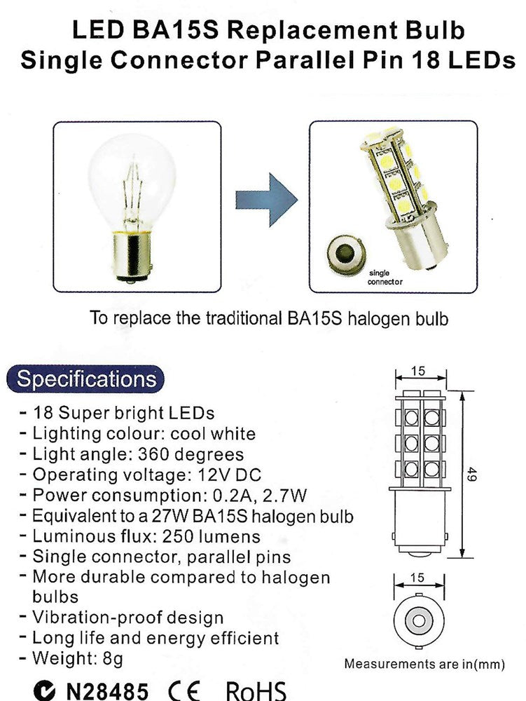 LED BA15S REPLACEMENT BULB COOL WHITE