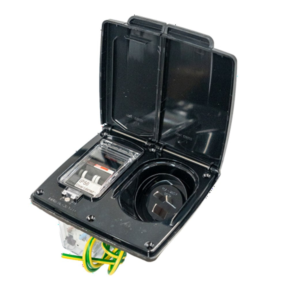 CMS 15AMP SINGLE AUTOSWITCH INLET BLACK WITH RCD IP44. JILCBBK-A