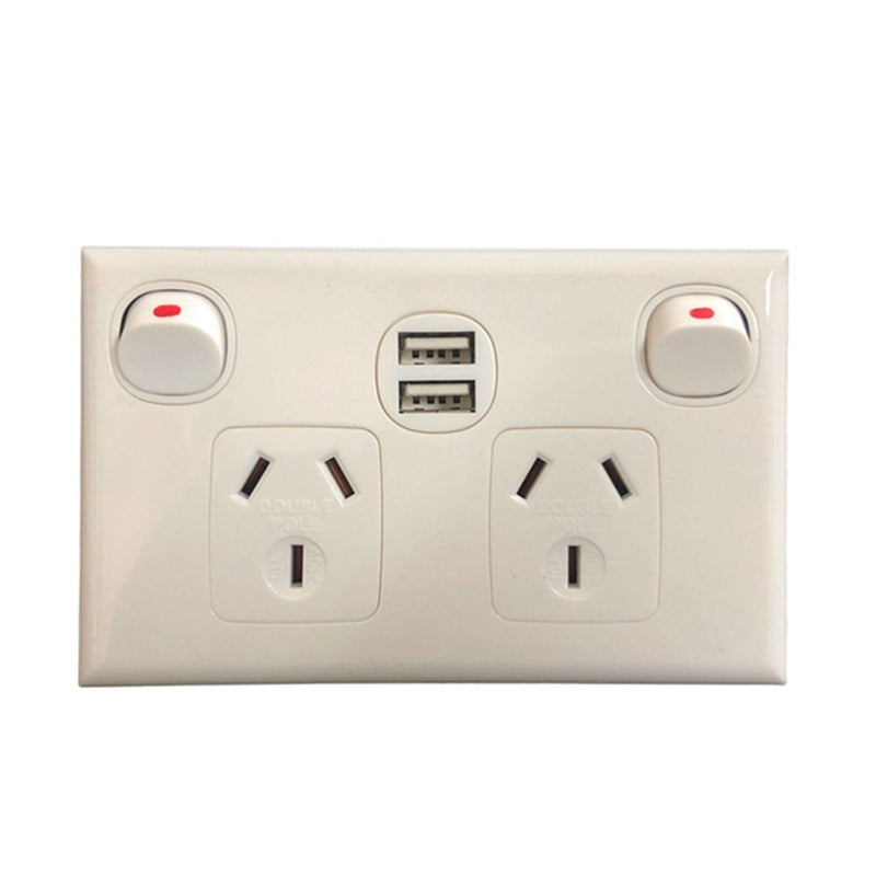 POWER POINT DOUBLE WITH USB WHITE DOUBLE POLE TRANSCO